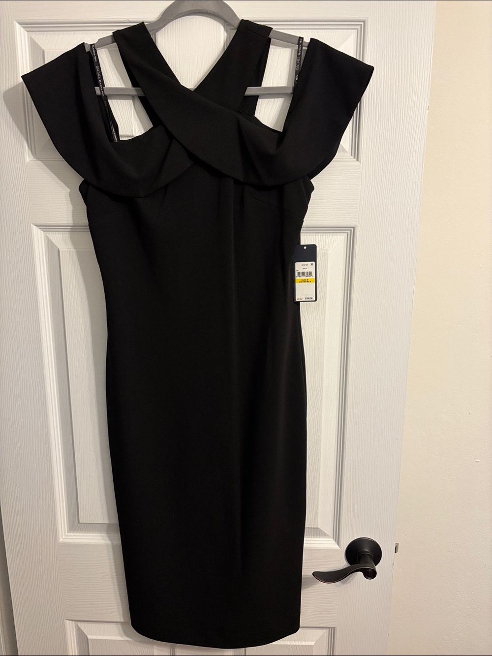 RACHEL Rachel Roy Black Off-Shoulder Draped Midi Dress